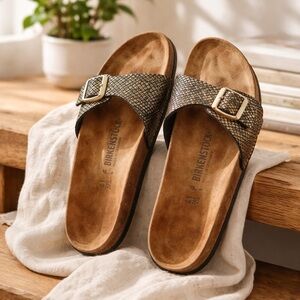 Birkenstock Black and Gold Textured Slides